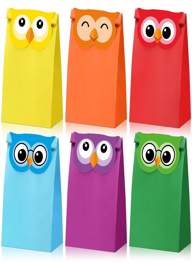 SilTriangle 24 Sets Owl Party Favor Gift Bags Kraft Paper Treat Goodie Bags with Owl Toppers for DIY Themed Birthday Party Decoration Classroom Supplies(Multicolor) - Image 1